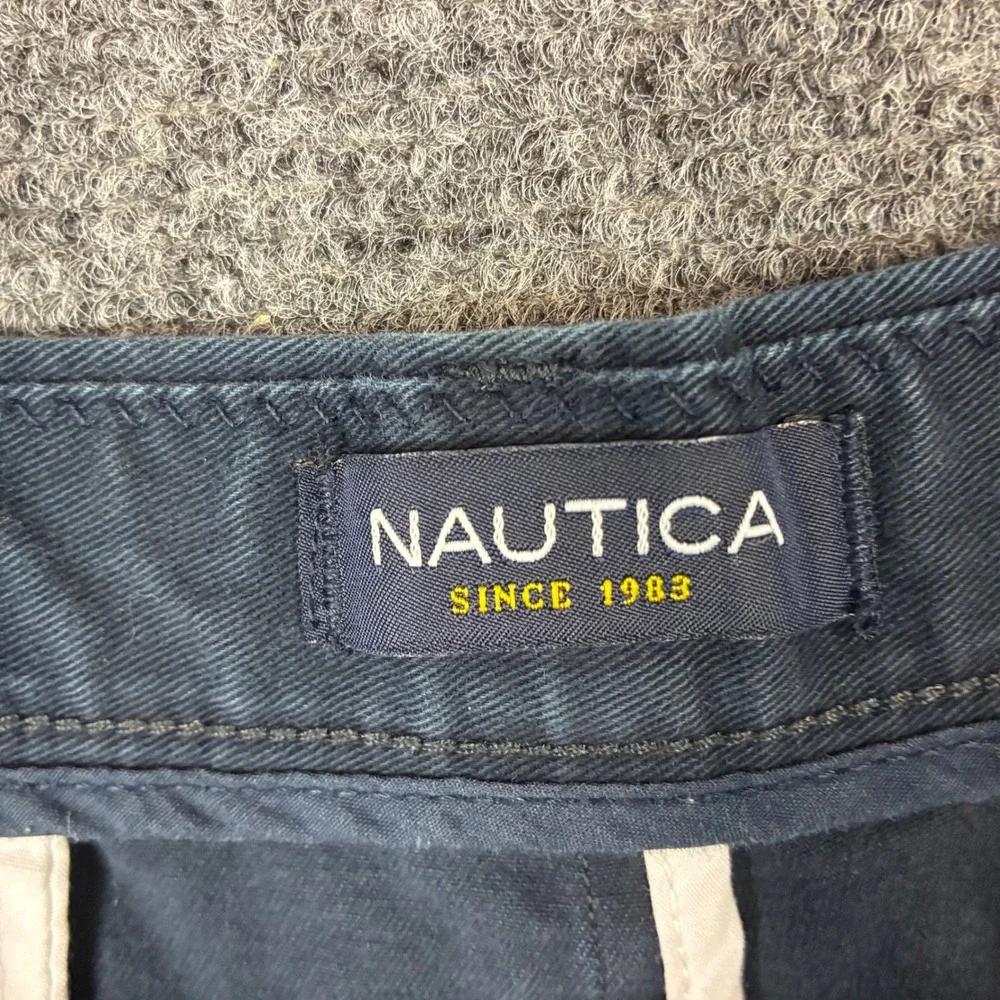 Nautica Mens Size W36 Navy Blue Pleated Chino Shorts Classic Fit Cotton Twill